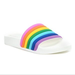 NEW Gianni Bini Surfsupp Rainbow Multi Band Flat Pool Slides